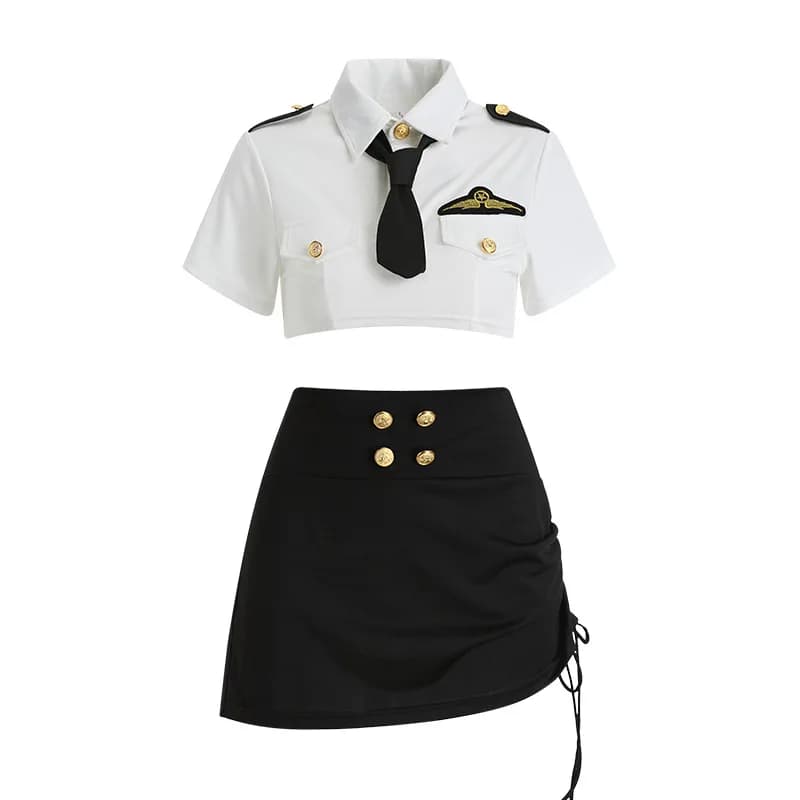 Set da Donna con Camicia in Pizzo e Minigonna, Blusa a Maniche Corte e Gonna Aderente