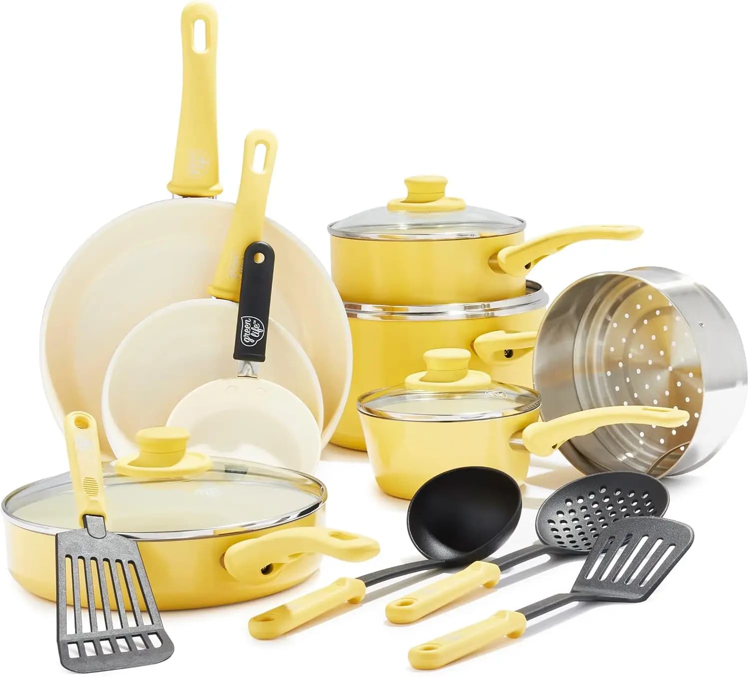Set di Pentole Antiaderenti 16 Pezzi, Pentole e Padelle in Ceramica Senza PFAS, Lavabili in Lavastoviglie e Adatte al Forno, Padelle, Casseruole e Pentole Grandi