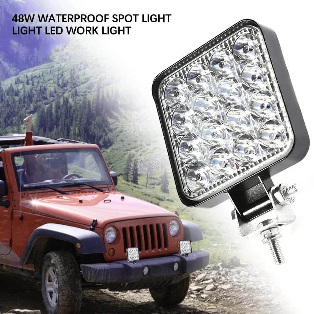 Faro da Lavoro a LED Impermeabile 12V, Barra Luminosa Quadrata 48W, Faro per Camion, Luce per Guida Notturna Fuoristrada