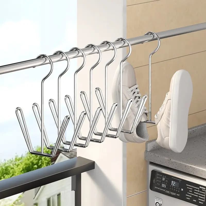 New Stainless Steel Outdoor Shoe Drying Rack Extra Thick Windproof Shoe Clips Balcony Window Sill Clothesline Organizer