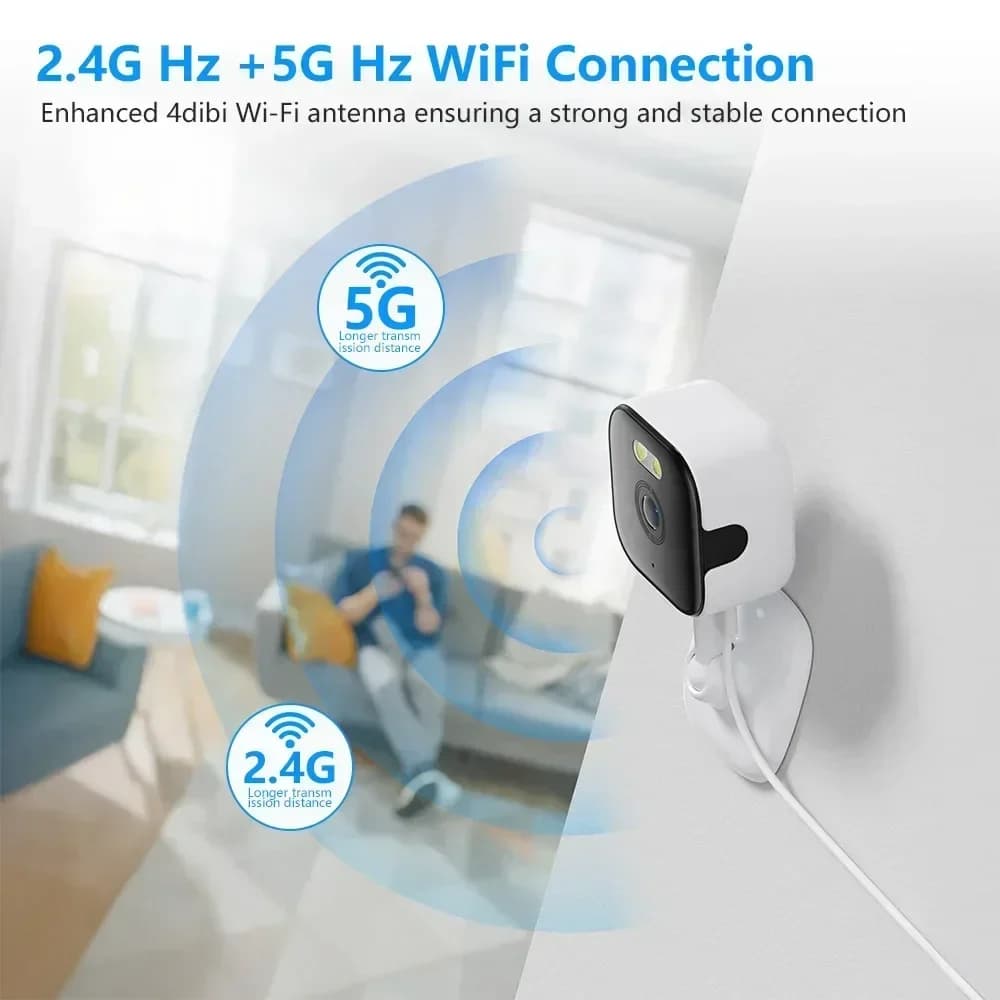 Telecamera di sicurezza IP Securexpert 5MP HD Mini Cube, WiFi 2.4G/5G, audio bidirezionale, rilevamento persone, zoom 5X, per interni, per la casa.