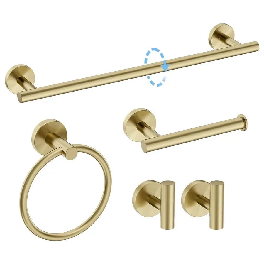 Set di portasciugamani dorati, set di accessori da bagno da 18 pollici, set di accessori da bagno a parete, acciaio inossidabile SUS304 resistente, 5 pezzi