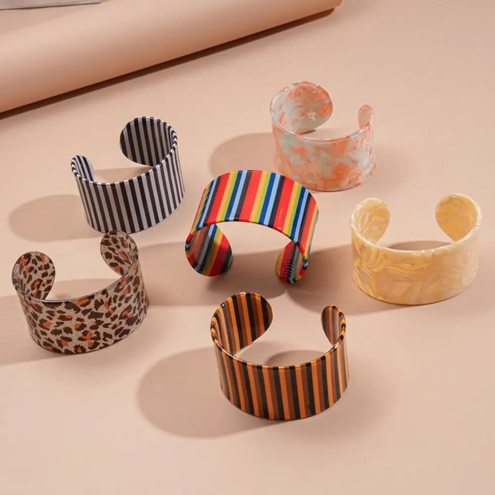 Leopard Print Striped Acrylic Bangle Geometric Bohemian Open Wide Bracelet Europe American Style Jewelry Accessories