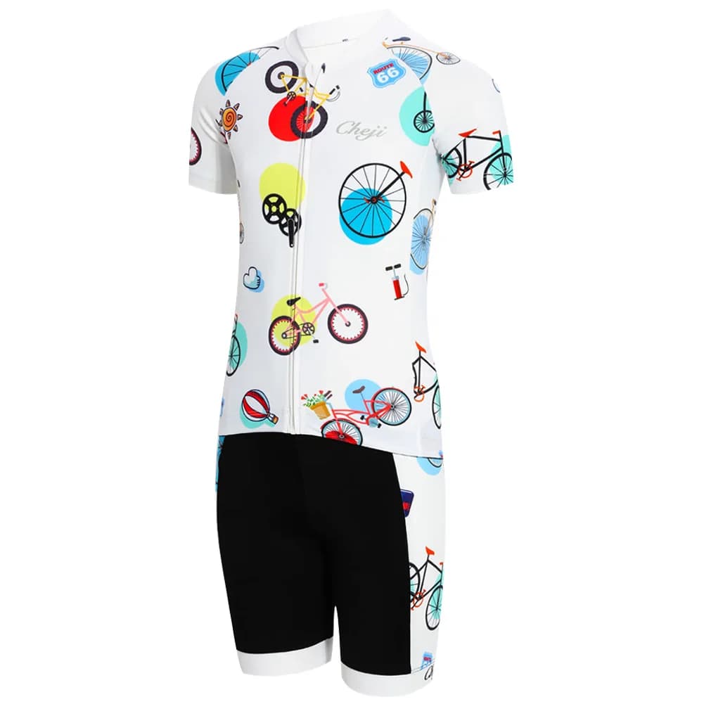 Children's Cycling Knit Set, Short Sleeved Cycling Top with Gel Pad, MTB Road Bike Clothing for Kids