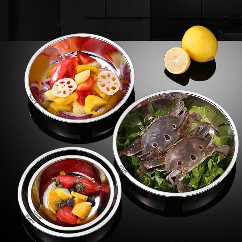 Piatto piano rotondo spesso in acciaio inossidabile 316 Vassoi per uso alimentare Insalata Frutto Padella da cucina Bistecca Frutti di mare Ciotole piatte da cucina