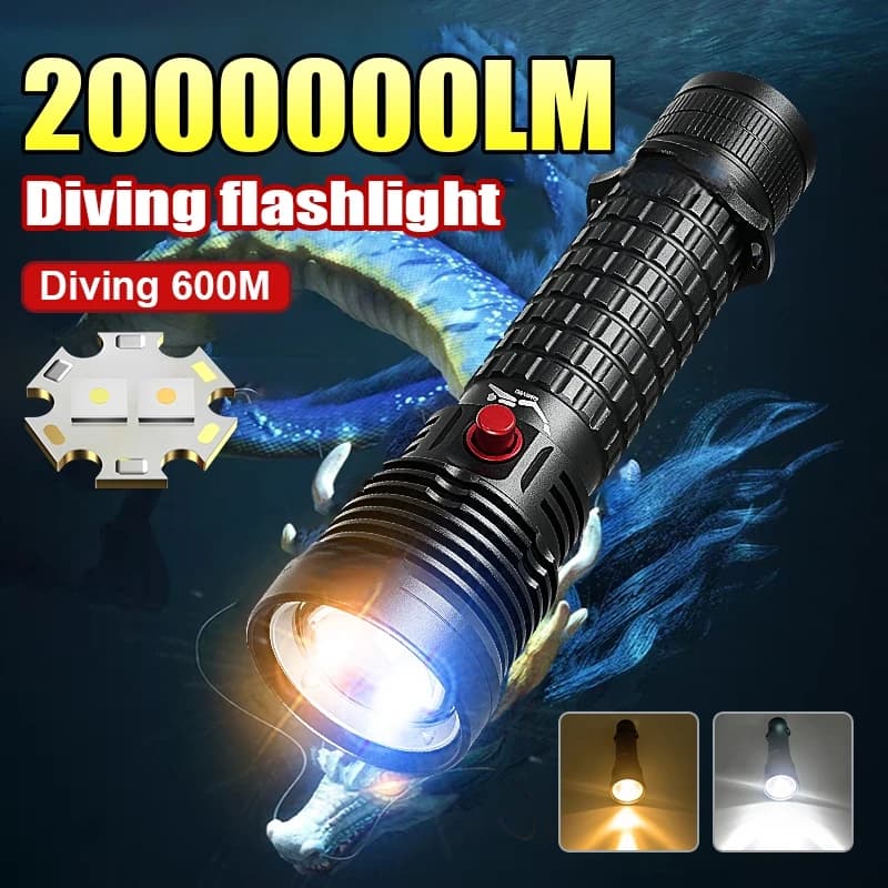 2025 Nuova Torcia Subacquea Professionale 500M Lampada Subacquea IPX8 Torcia LED Impermeabile USB Ricaricabile Scuba Diving Torcia