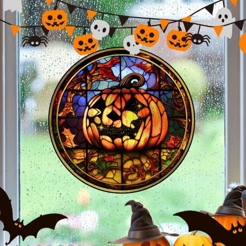 Halloween Stickers with Crow Cat Castle Tree Pumpkin Design Non Adhesive Electrostatic Window Film for Home Decoration