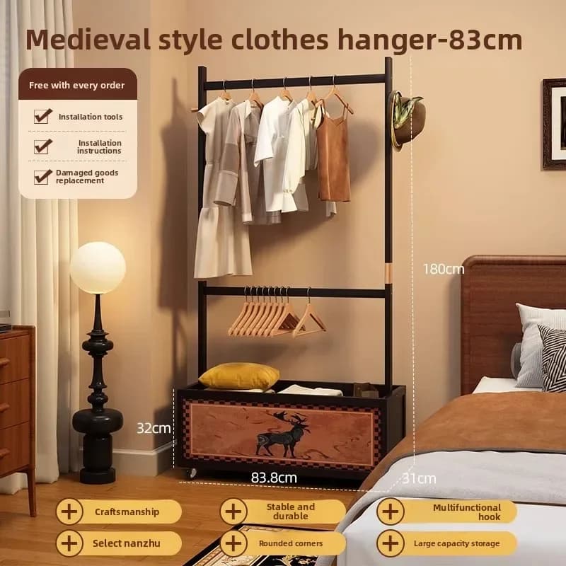New Model Household GoodsMedieval Coat Rack Bedroom Floor Hanger Movable Rack To Put Clothes Premium