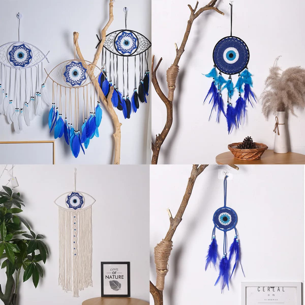 Evil Eye Dream Catcher Boho Room Decor Handmade Eye Wall Decor Blue Feather Dreamcatcher Wall Hanging Wall Art Living Room Gift