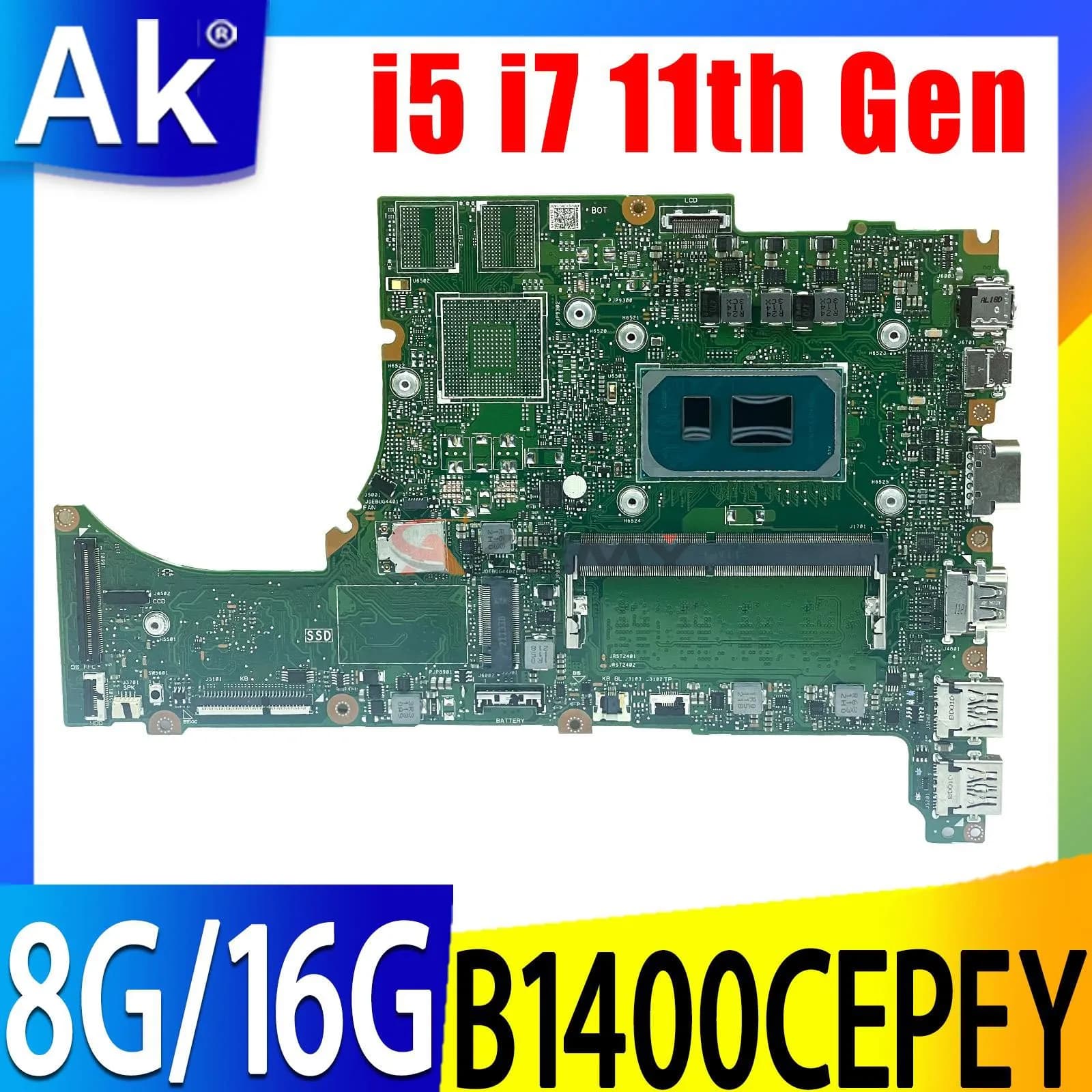 B1400CEPEY For ASUS ExpertBook B1400CEAE B1400CEAEY B1400C B1500C B1500CEAEY Laptop Motherboard With I5 I7 11th CPU 8G/16G RAM