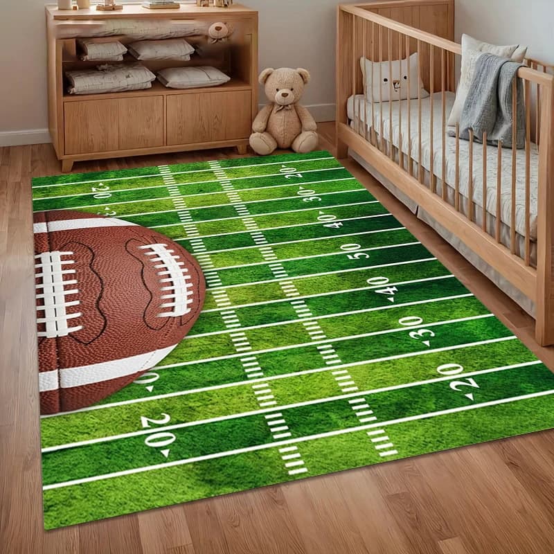 3D Carpet Realistic Soccer Camp, Reason Green Rugby, Anti-slip and Washable, for Kids Rooms, Games Room, Football Lovers