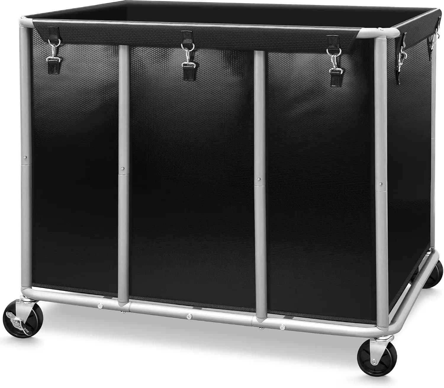 Commercial Laundry Cart With Wheels Heavy Duty Industrial Laundry Basket Steel Frame Waterproof Removable Storage Bag For Home Hotel Hospital Black