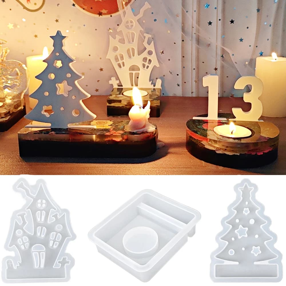 SZ061 fai da te inserto natalizio ornamento portacandele stampo in gesso compleanno tema Halloween candeliere in cemento stampi artigianali in resina