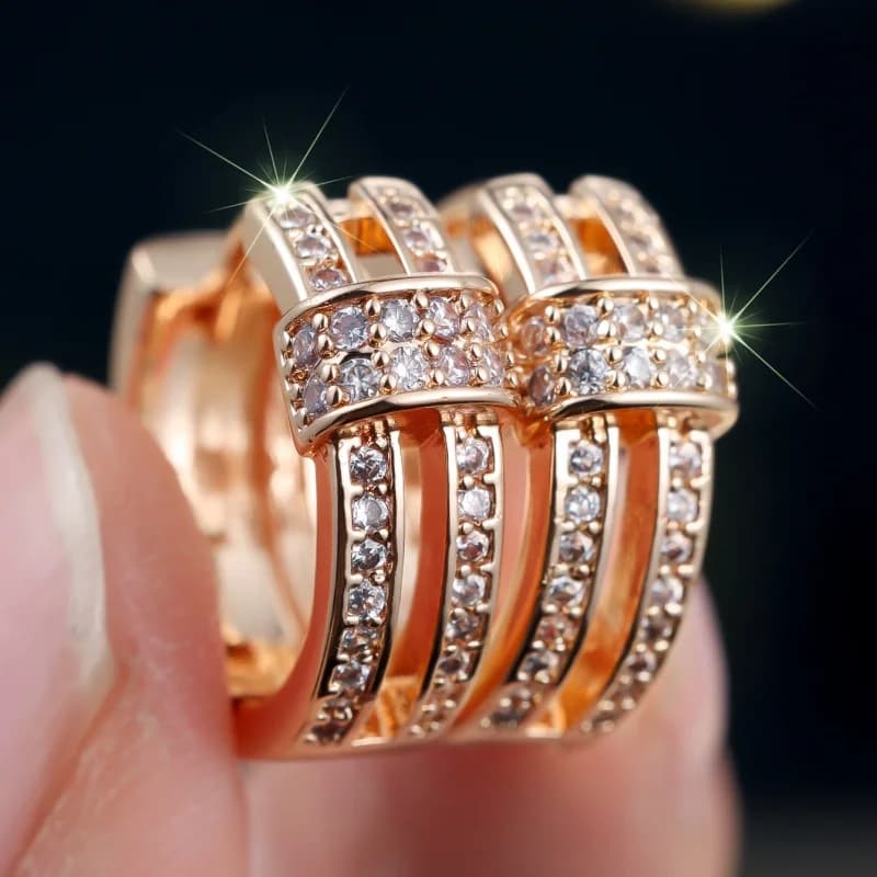 Orecchini a Doppio Anello con Zirconi in Stile Lusso Leggero Europeo e Americano, Design di Nicchia, Eleganti e Versatili, Gioielli di Alta Gamma