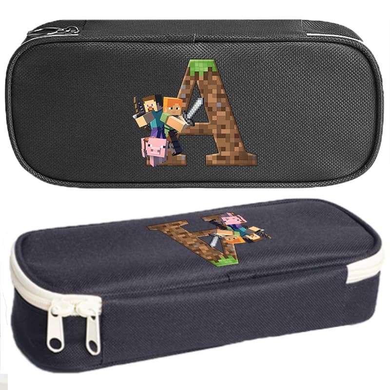 Pixel Game Partern Pencil Case A-Z Letter Cartoon Pen Bag Minecrafted Art Supplies Large Pen Bags Student Office Stationery Gift