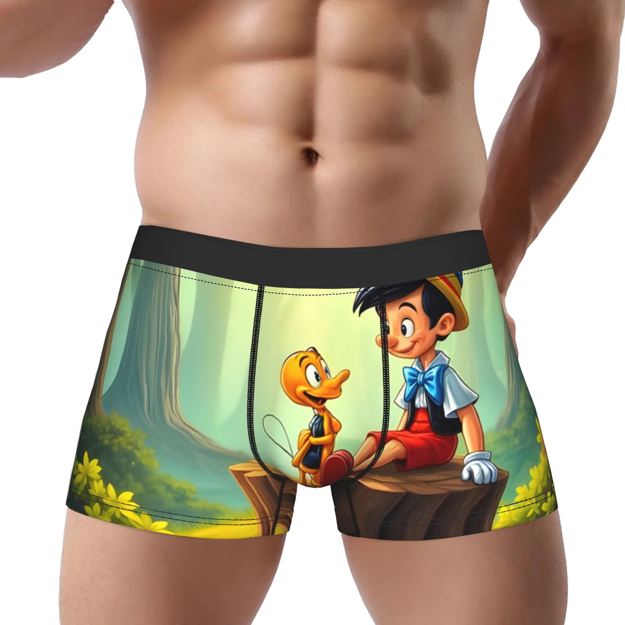 1 pezzo di mutande Pinocchio Tree, biancheria intima da uomo traspirante, pantaloncini stampati, boxer