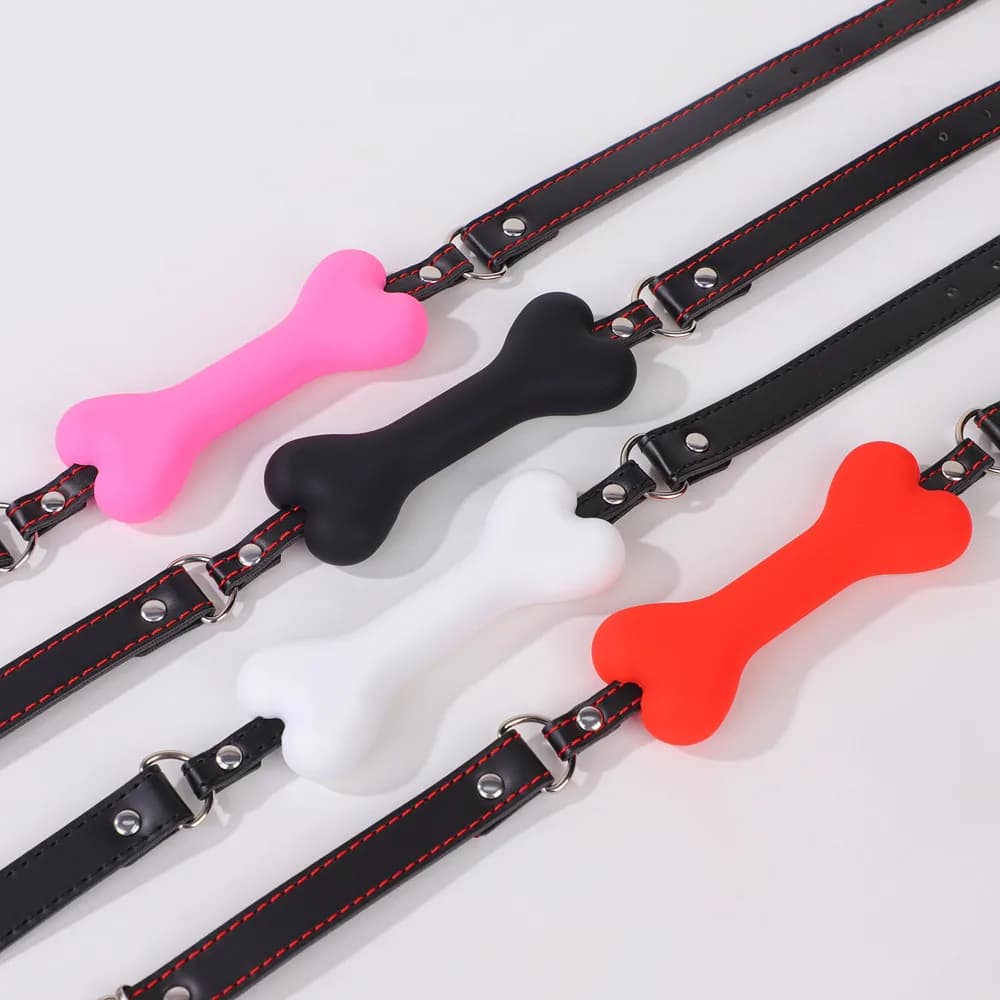 Sexy Leather Harness Mouth Gag Plug Silicone Dog Bone Ball BDSM Bondage Couples Flirting Erotic Products Oral Sex Toys For Women
