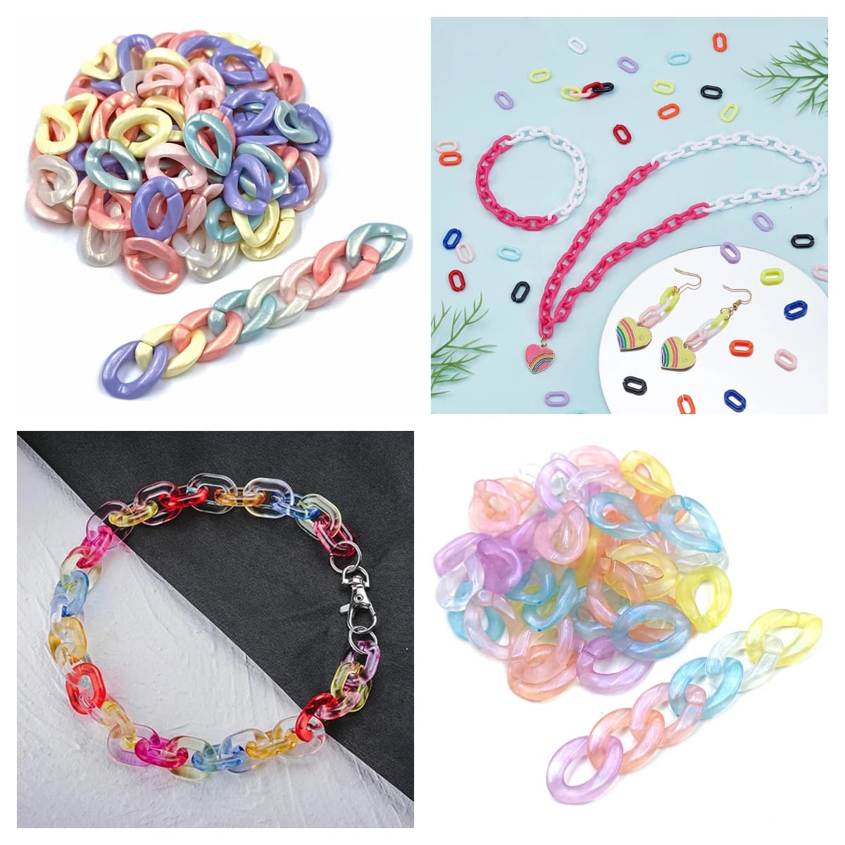 10/20/40pcs Acrylic Loose Beads Fluorescent DIY Bracelet Jewelry Making Fashion Twisted Chain Beads Keychains Pendant