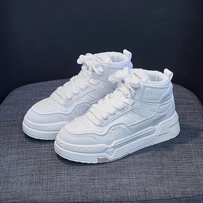New in Casual Shoes Women Ankle Boots High Top Woman Sneakers Flats Lace-up Ladies Platform Shoes White Short Ladies Booties