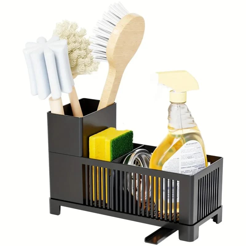 Prodotti per la pulizia Spazio Lavello da cucina Organizzatore Porta spugna a 2 livelli Dispenser di sapone per piatti per spazzole per strofinacci