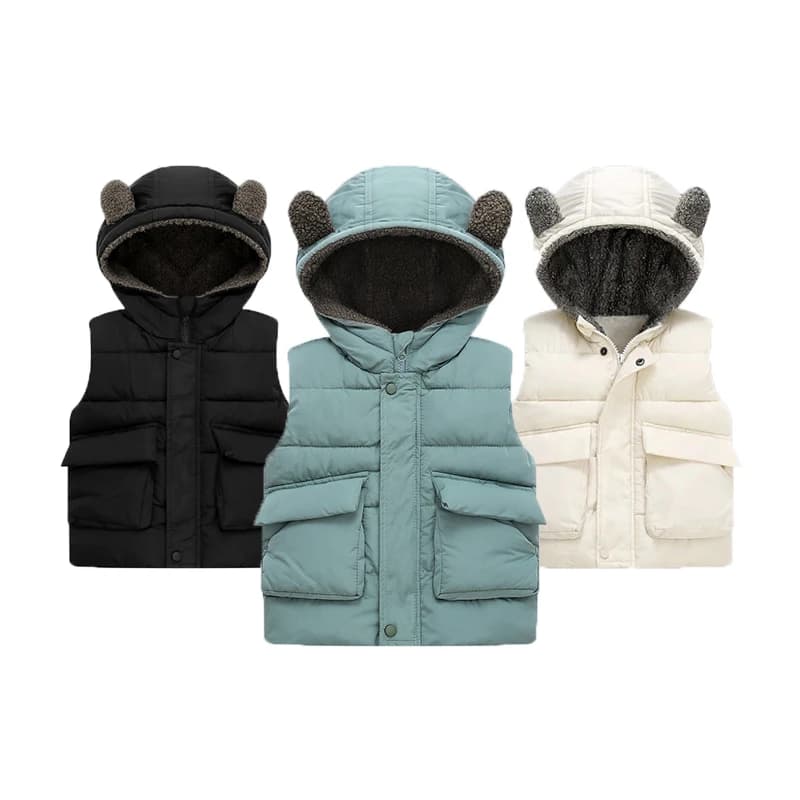 2-6 anni autunno inverno ragazzi gilet orecchie d'orso tinta unita tenere in caldo bambina principessa gilet con cappuccio ragazzi cappotto abbigliamento per bambini