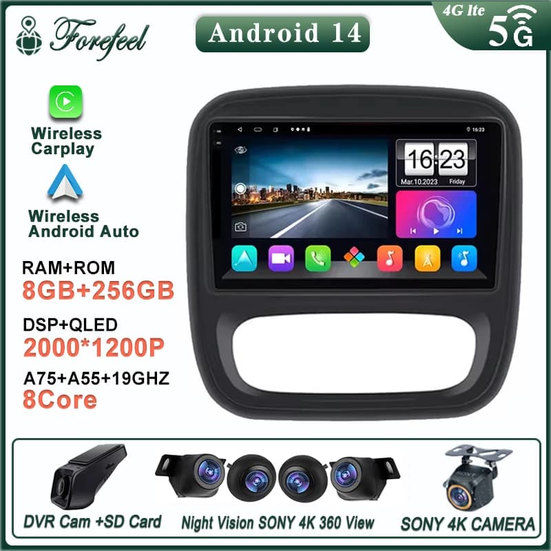 Android 16 per Renault Trafic 3 2014-2021 e Opel Vivaro B 2014-2018, Navigazione Multimediale, Autoradio, Lettore GPS, Dash Cam per Auto