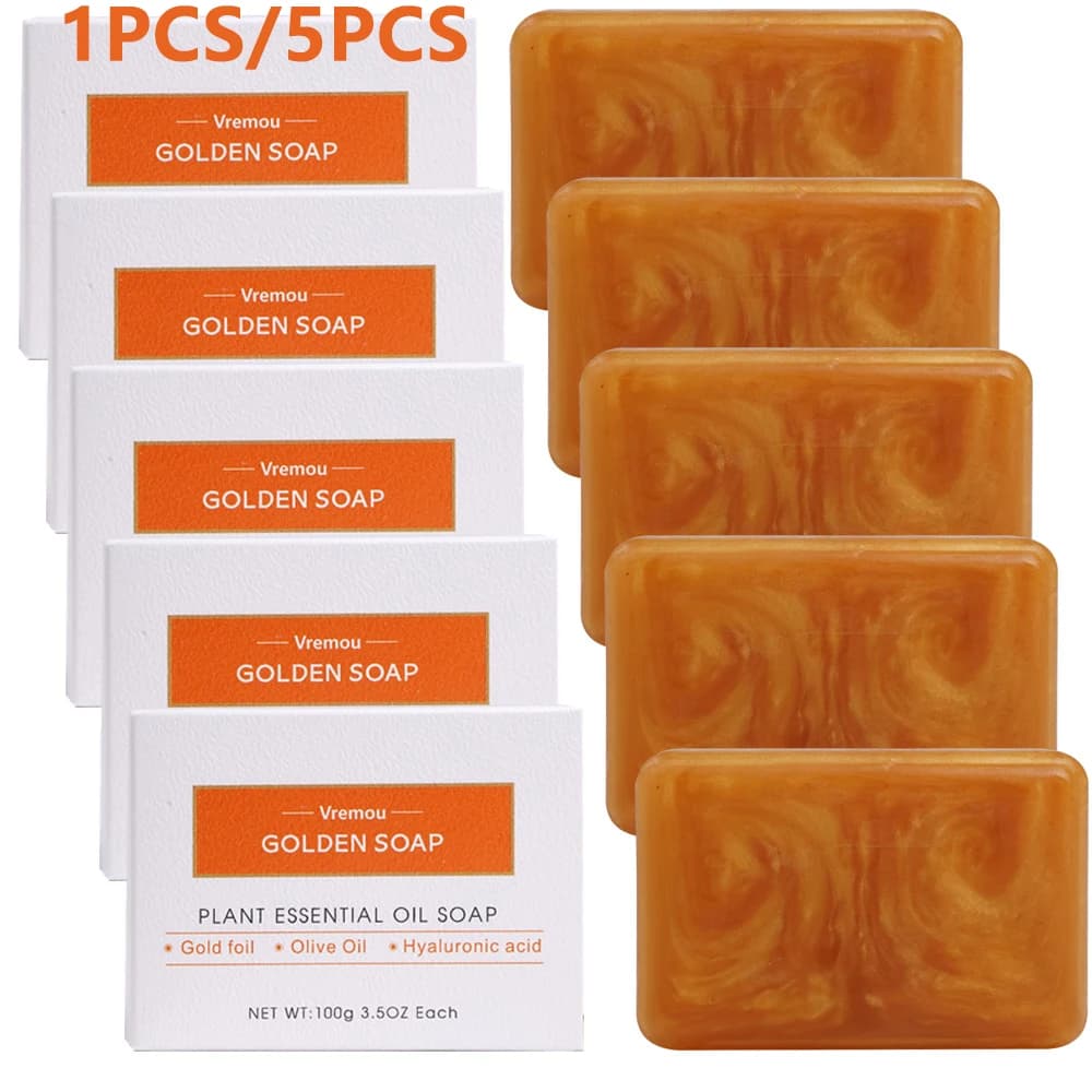 1 pz/5 pezzi sapone dorato in lamina d'oro, sapone detergente per olio essenziale vegetale, scrub detergente delicato, sapone per particelle migliora la pelle ruvida