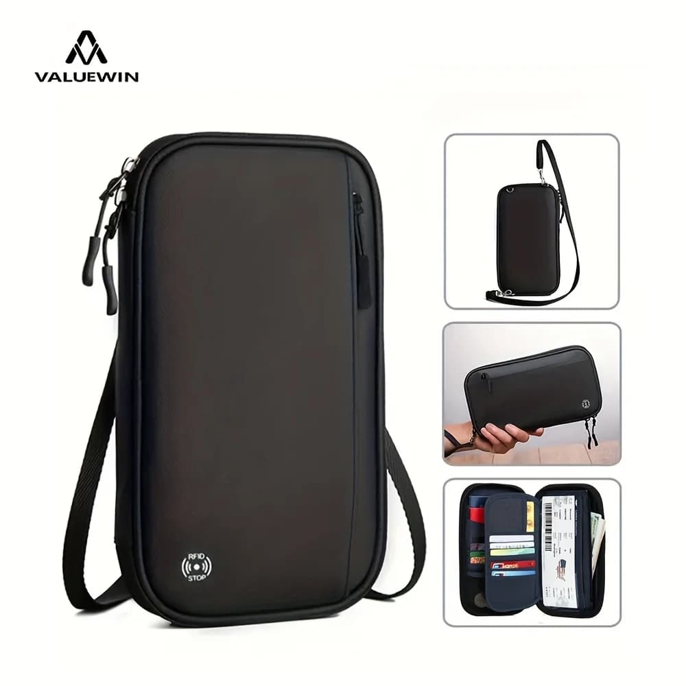 Travel Wallet Card Holder for Passport Handbag for shoulder strap Organizer Bag for tickets abroad Protective case for documents Hanging neck case