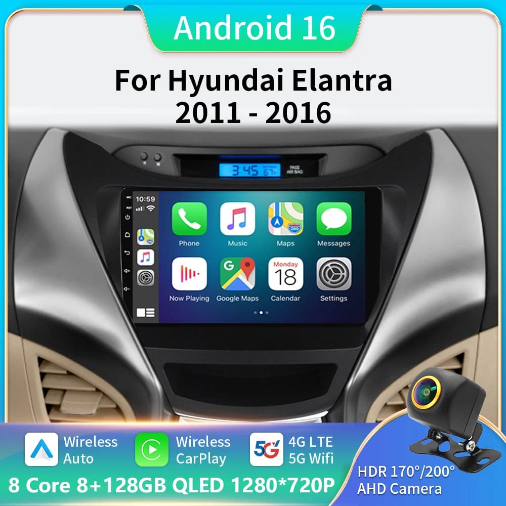 Per Hyundai Elantra Avante I35 2011-2016 Lettore Multimediale Per Auto 2din GPS Navigaion CarPlay Android 16 Autoradio Lettore Multimediale
