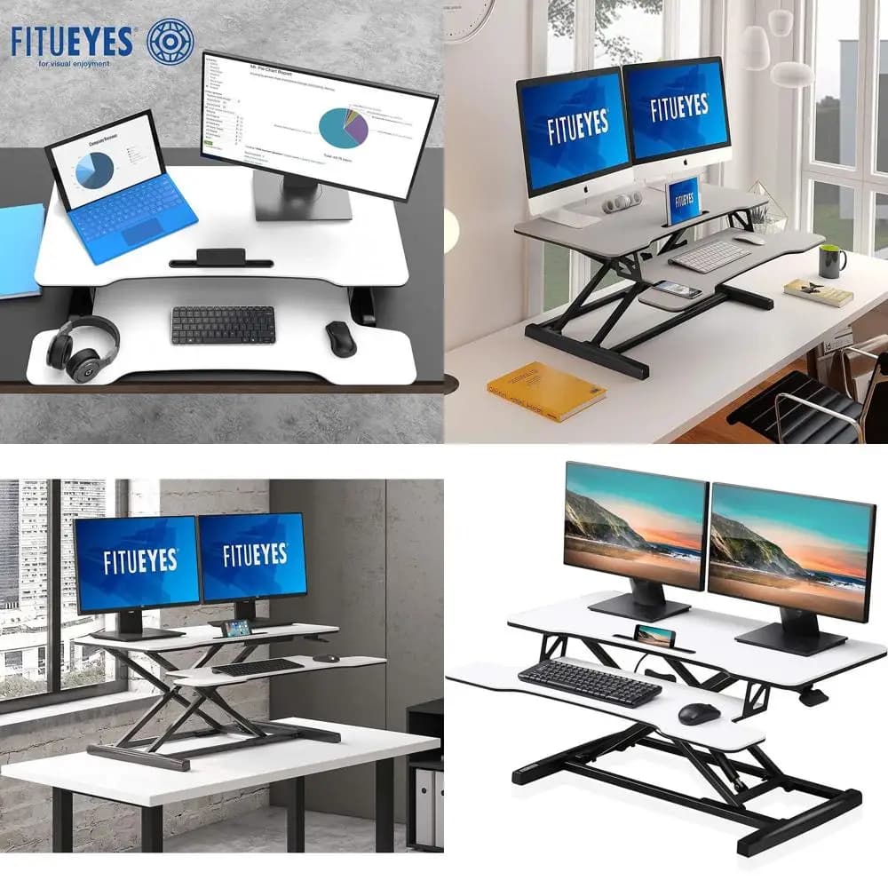 Sit-Stand desk converter Adjustable in Height from 36 Inches for Dual Monitor and Laptop in White