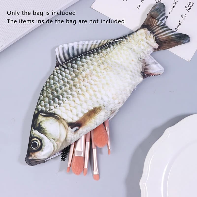 Astuccio a forma di carpa realistica, pochette per trucchi, astuccio per penne e matite con cerniera, astuccio per il ritorno a scuola