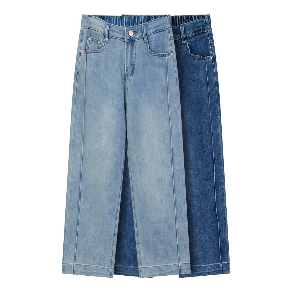 2026 Summer Plus Size Pipe Straight Stretch Denim Ankle Length Pants Elastic Waist Slim Casual Jeans Curvy Ladies 2519