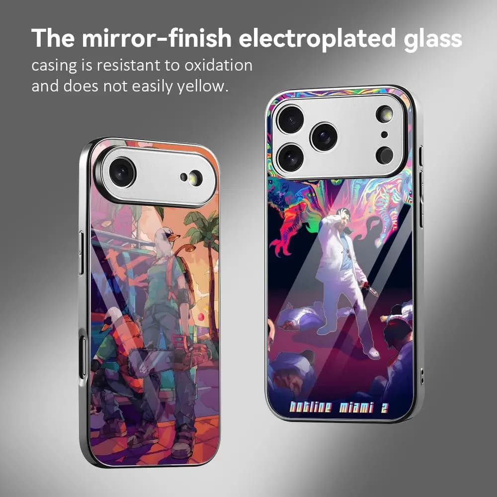 Custodia per iPhone 17 16 15 14 13 12 Pro Max Plus con design Hotline Miami, in metallo galvanizzato antiurto