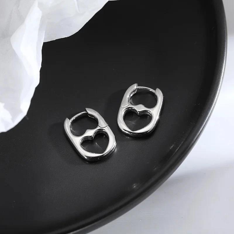 Silver Color Stainless Steel Hollow Heart Hoop Earrings For Women Girls Personality Korean Wedding Party Birthday Jewelry