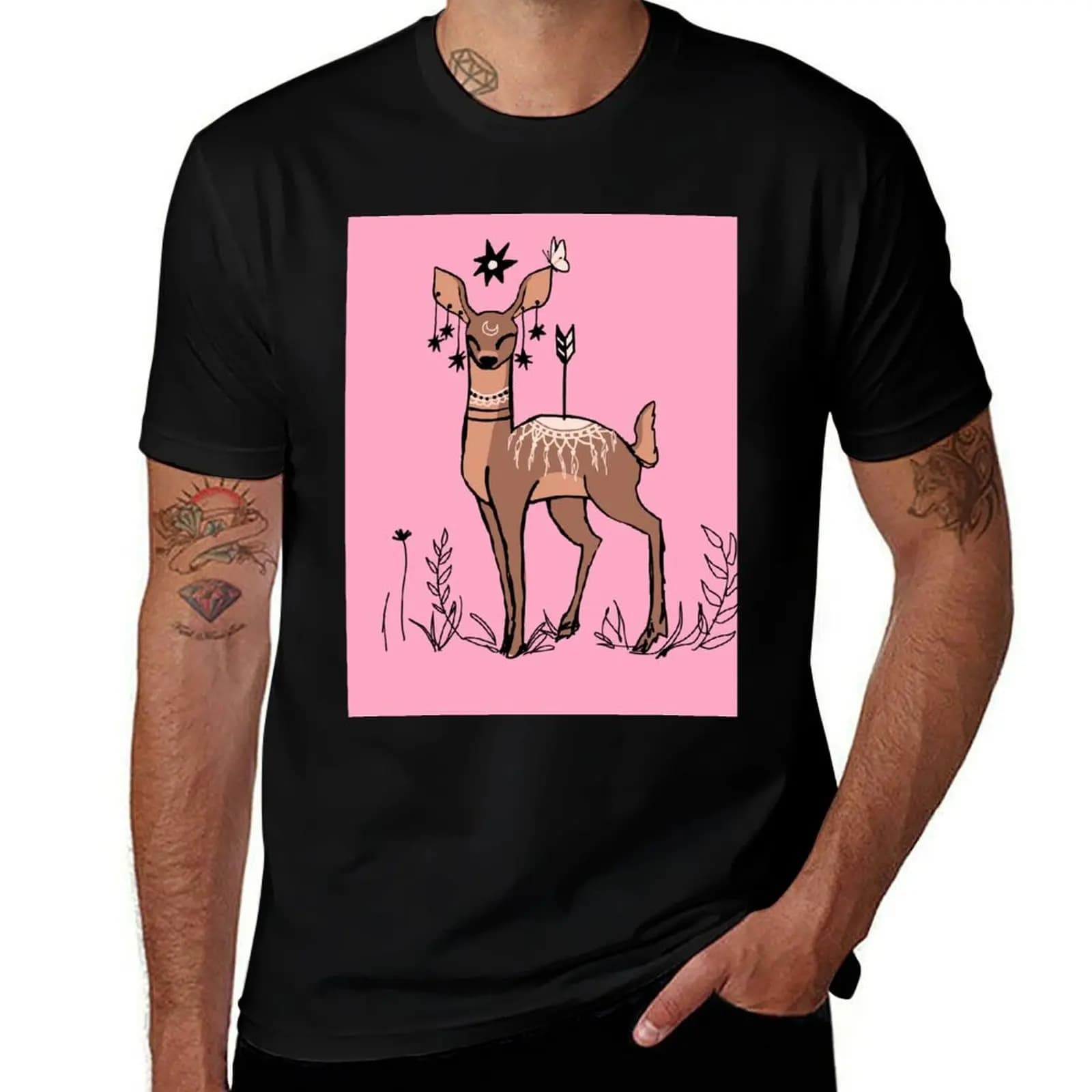 Maglietta con stampa di cervo e freccia, T-shirt casual street fashion