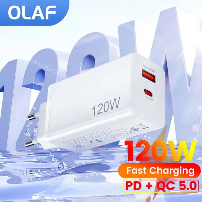 Caricabatterie GaN da 120 W QC 5.0 Ricarica rapida PD 25 W Caricatore USB tipo C per iPhone Samsung Xiaomi Adattatore per caricabatterie rapido da muro Spina UE USA