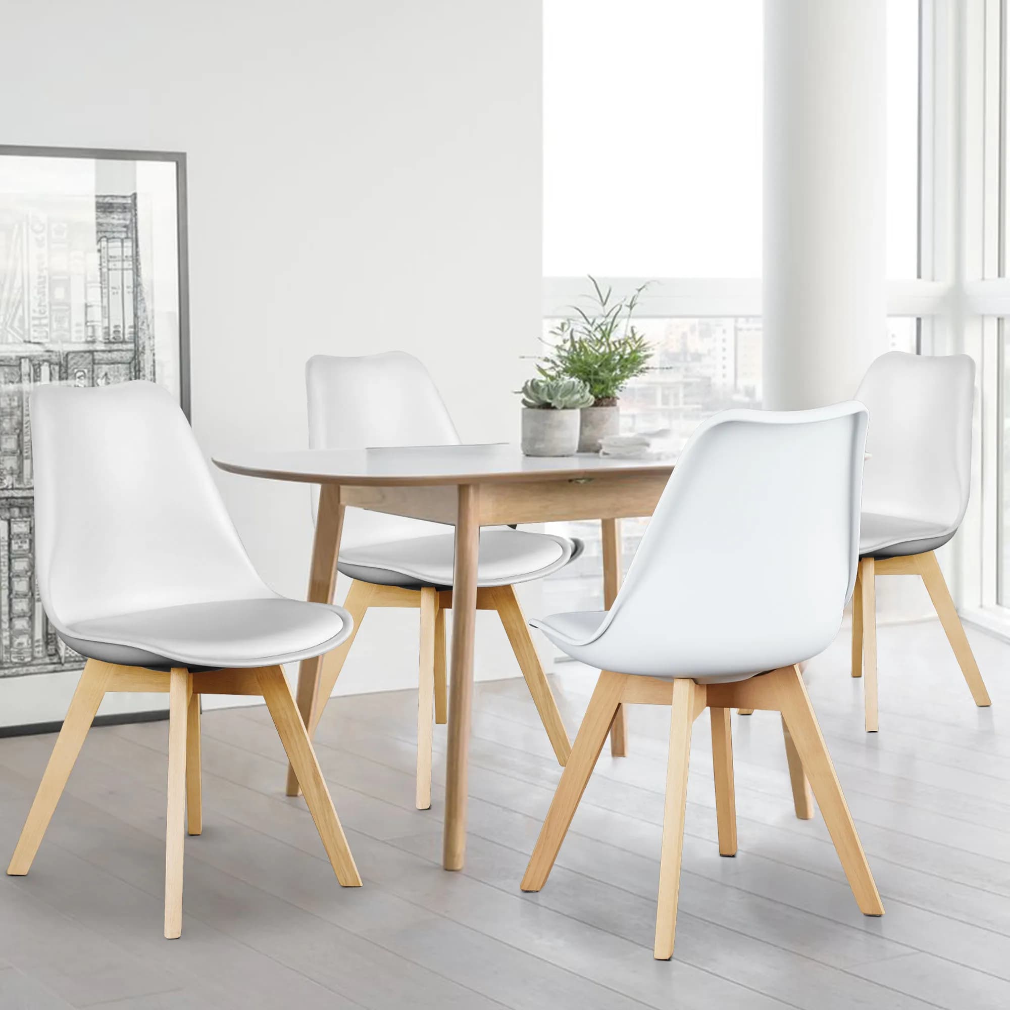 JHK Sedie da pranzo in pelle PU Set di 4 sedie a sdraio con gambe in legno per la cucina di casa Comoda sedia da soggiorno con cuscino in spugna