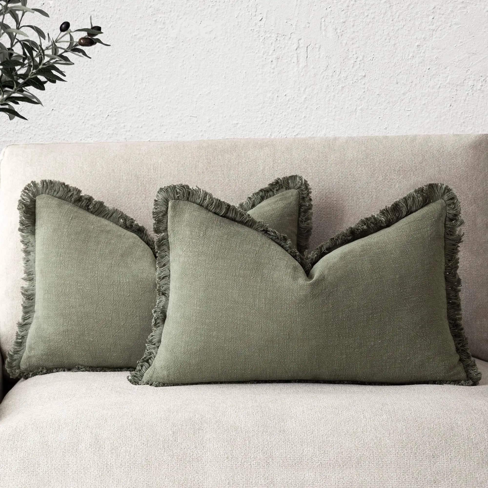 Set di 2 fodere per cuscini lombari con frange decorative in lino Fodera per cuscino Boho Farmhouse con nappe Federa morbida per divano