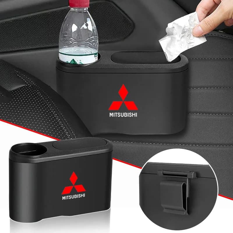 Mini cestino portatile per auto, cestino per rifiuti con coperchio, emblema per Mitsubishi lancer asx outlander pajero l200 galant