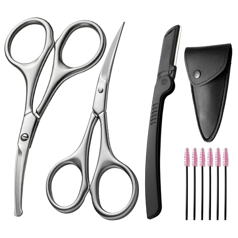 1/9 pieces Eyebrow scissors and nose hairs in stainless steel with combs, shaving and facial hair care tool for men and women