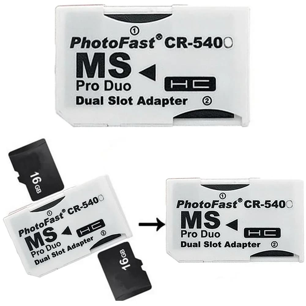 Memory Stick Pro Duo Lettore di schede Adattatore per scheda SD di memoria Scheda Flash TF per scheda PSP 1000/2000/3000 Adattatore doppio a 2 slot Converti