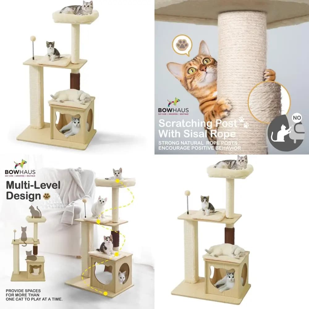Albero per Gatti da Interno 42 Pezzi con Cuccia, Postazione Rilassante, Tiragraffi, Spazzola per la Toelettatura, Cuscino Rimovibile e Palline Interattive