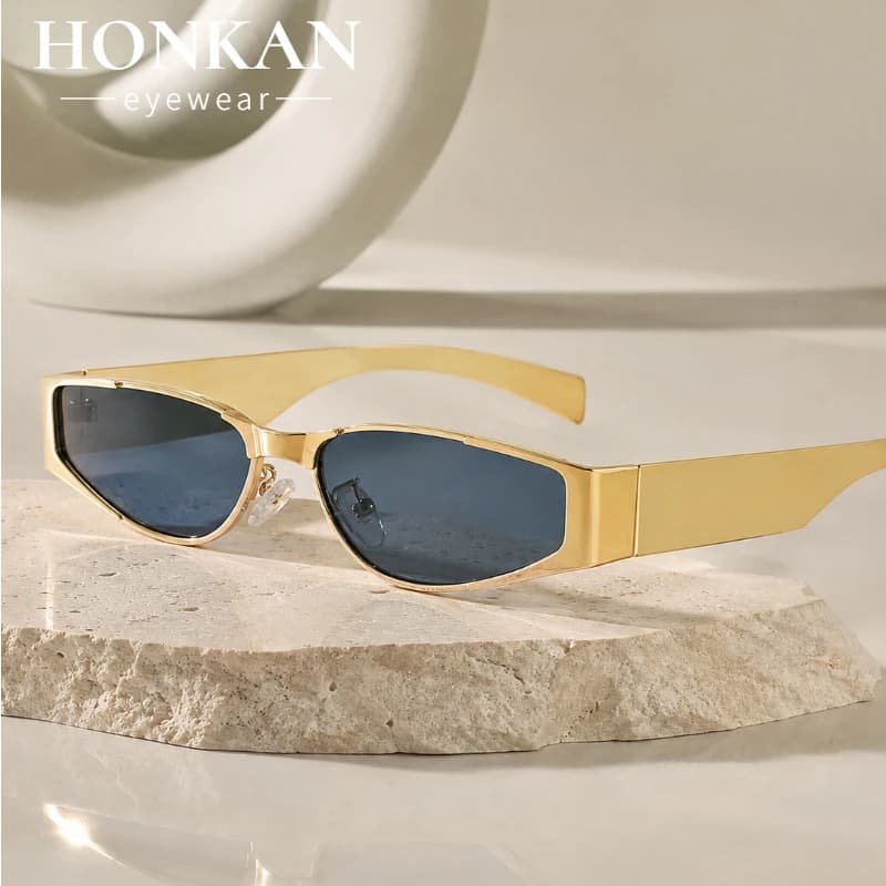Y2K Cyberpunk Metallic Sunglasses Women Men Narrow Square Sun Glasses Shiny Silver Chrome Frame Future Streetwear Shades UV400