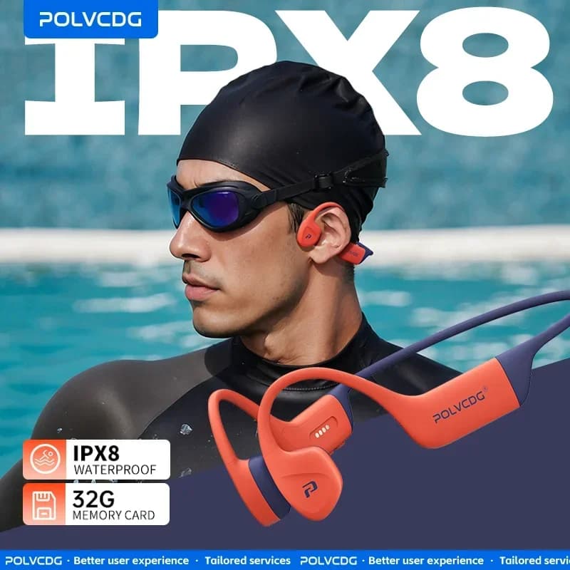 POLVCDG Auricolari Bluetooth a Conduzione Ossea con Memoria 32GB, IPX8 per Nuoto, Bluetooth 5.4, Materiale in Silicone, Nuovo Modello X16 2024