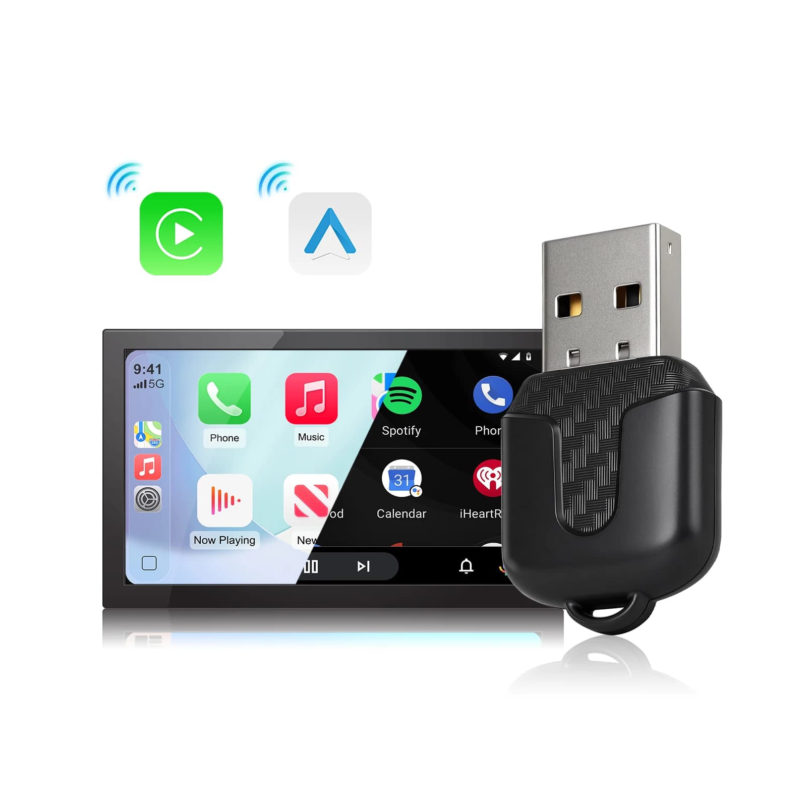 CarPlay Wireless Adapter Android Auto Mini Smart Car Box for Auto Wired Factory, CarPlay Wireless Android Auto 2 in 1 Plug and Play
