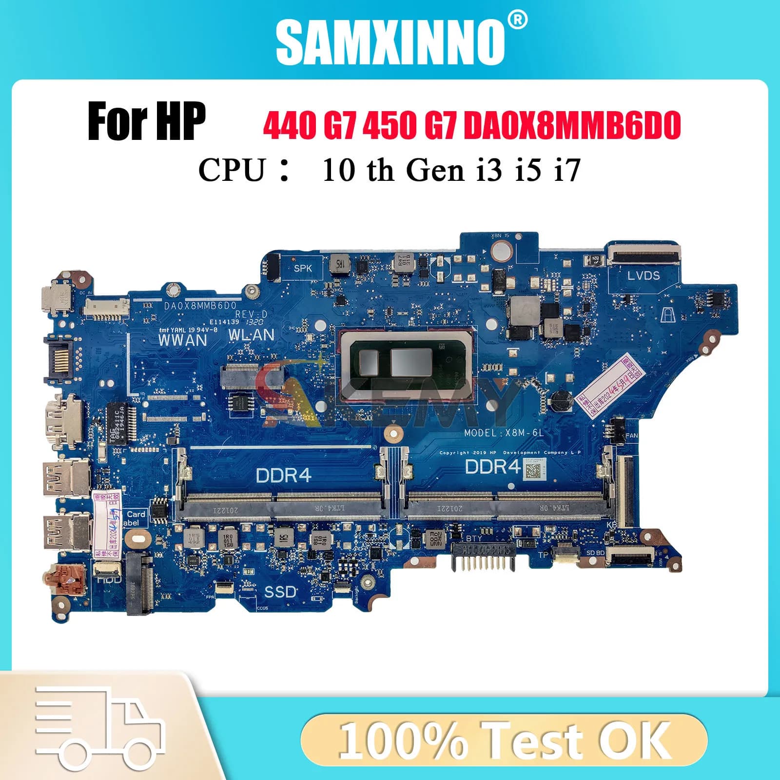 DA0X8MMB6D0 Laptop Motherboard For HP ProBook 440 G7 450 G7 With i3 i5 i7 10th Gen CPU L78085-601 L78083-601 100% Fully Tested