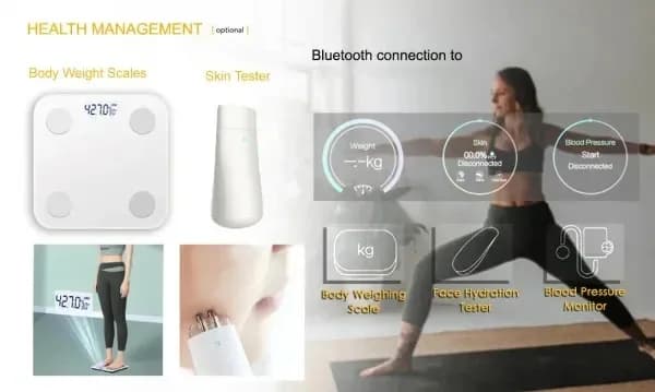 Specchio magico intelligente Specchio da bagno Android Specchio per trucco Fitness 3 nastri Monitoraggio della salute touch da 21,5 pollici