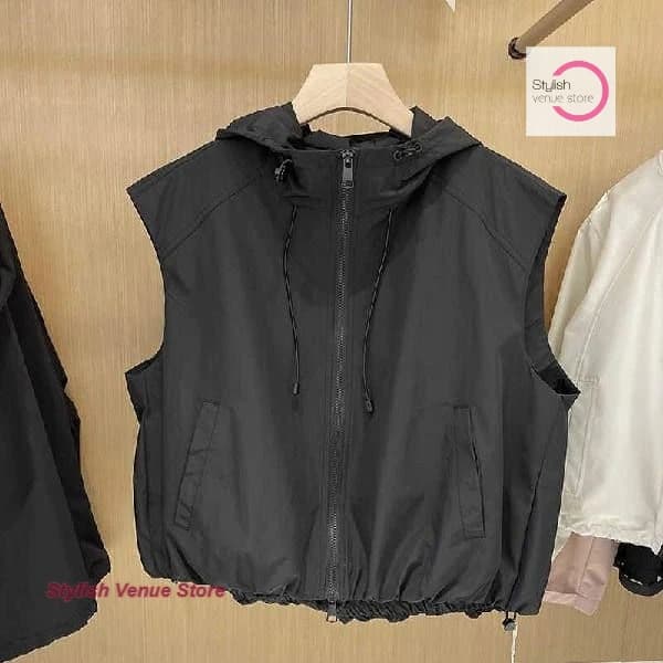 Temperamento di colore solido della moda francese sensazione avanzata gilet senza maniche sottile femminile primavera nuovo gilet canotta Joker con cappuccio