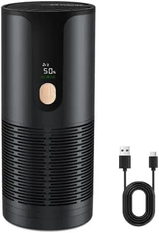 Mini purificatore d'aria per auto con filtro HEPA, filtrazione a 4 stadi, ultra silenzioso 15dB, display LCD, rimuove fumo, polvere e odori di animali domestici