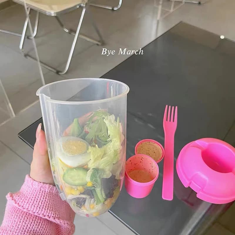 Set Portatile per Colazione con Contenitore per Cereali, Forchetta, Coppa per Salsa, Yogurt, Insalata, Coperchio e Scatola per Pranzo